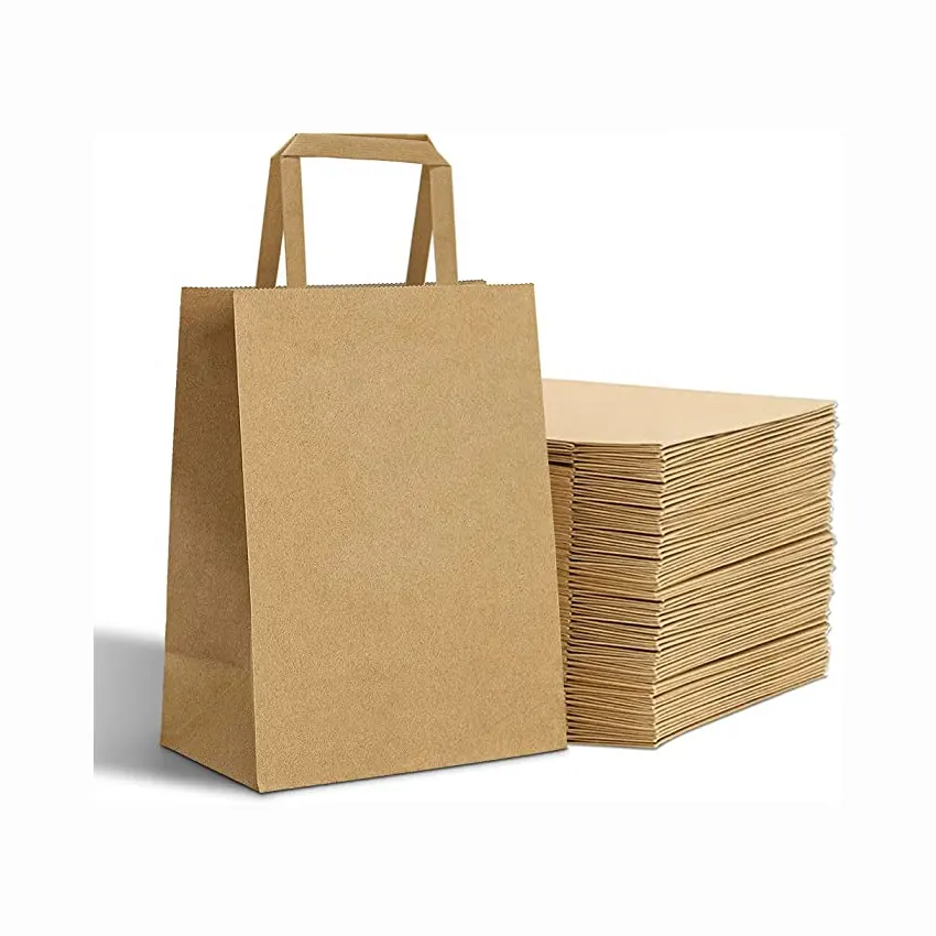 Bolsa de papel kraft desechable con logotipo impreso personalizado, embalaje de comida, bolsas de papel marrón para llevar comida, color blanco