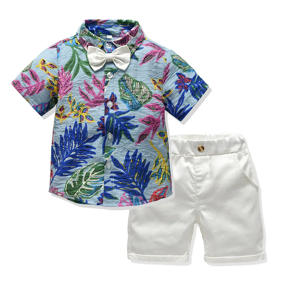 Летний стиль, детская одежда, комплект из рубашки и шортов для мальчиков, одежда для маленьких мальчиков 3 года