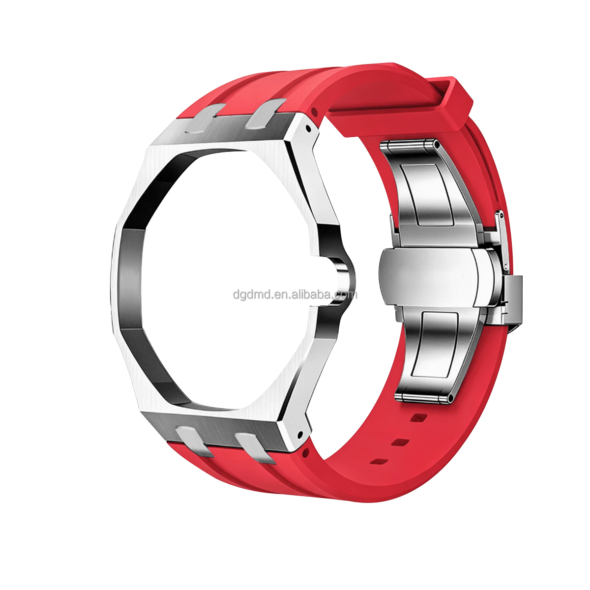 Boîtier argenté 3H + bracelet rouge