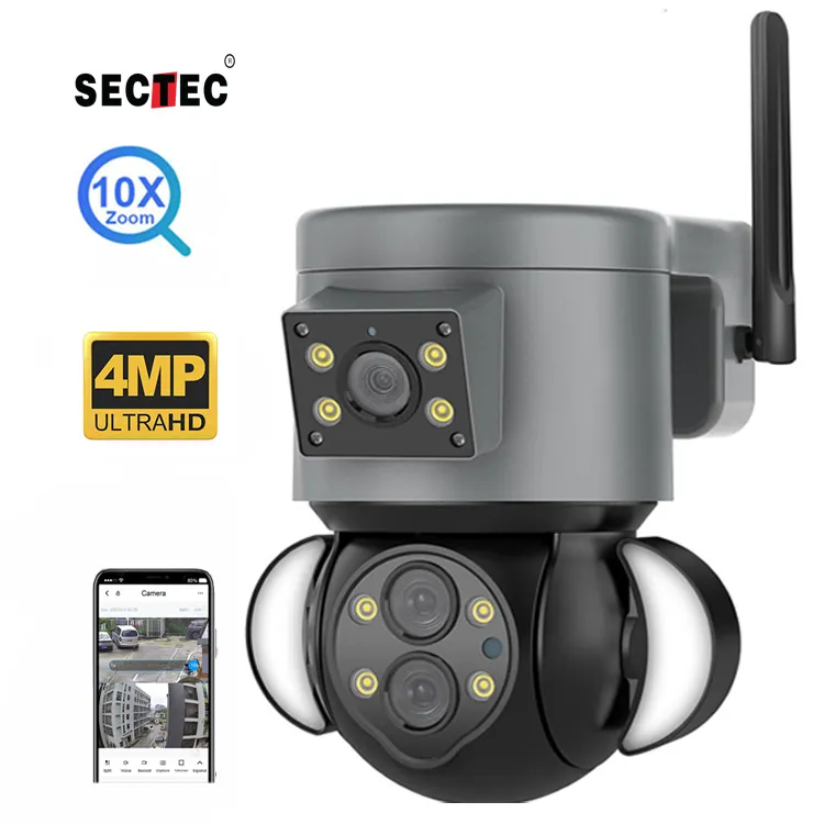 Hot Sale Panorama 10X Optische Zoom kamera WiFi 4MP Sicherheits überwachung Linkage Flood light Auto Tracking Kamera mit mehreren Objektiven