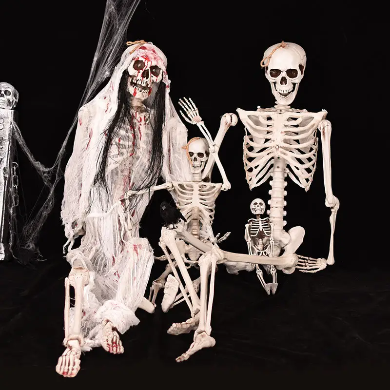 Искусственный человеческий скелет, позирующий на заказ, пластиковый внешний костюм для Хэллоуина, декорация ужасов, призрак, реквизит, реалистичный скелет для Хэллоуина