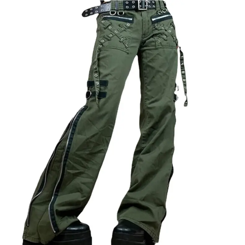 Pantalones de pierna ancha con cadena gótica personalizada para mujer, pantalones oscuros académicos de tiro bajo de gran tamaño, ropa de calle, pantalones holgados de los años 90, estilo Y2k
