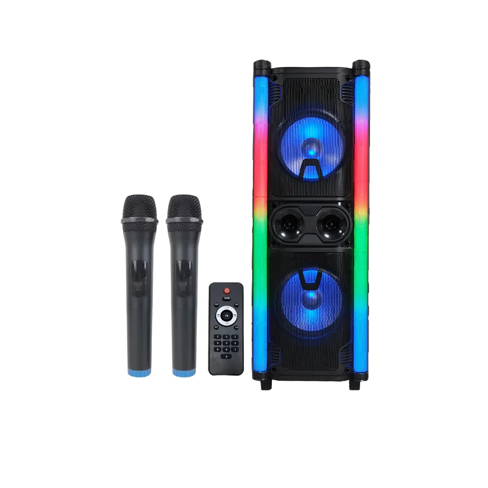 Professional Large BT Speakers Portable PA Speaker System Sound Box with Dual 10" Woofers 60W Tweeter and Party Light
