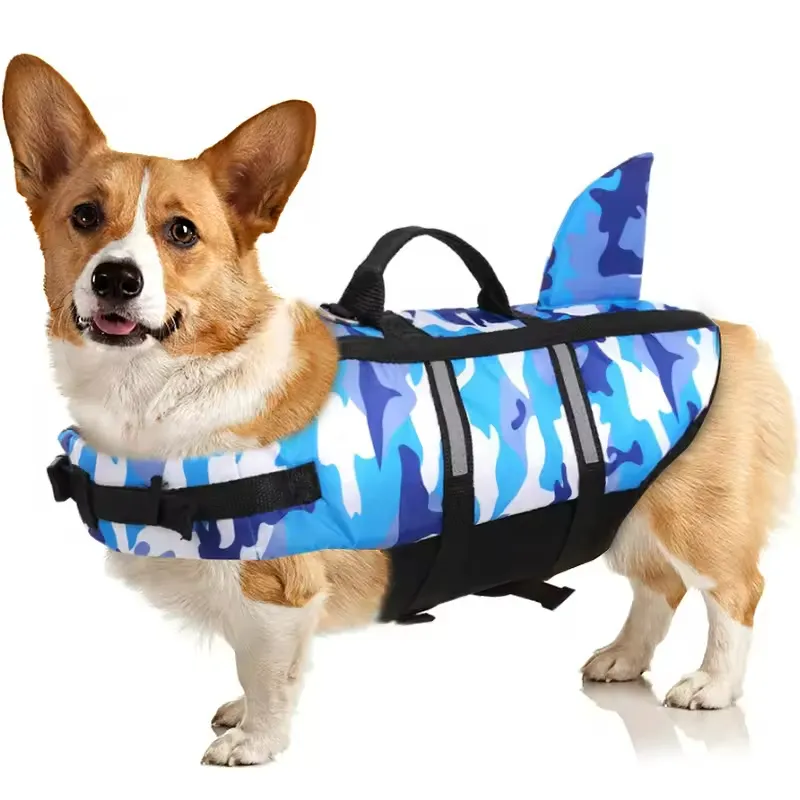 Rompi keselamatan hewan peliharaan, jaket pelampung reflektif dapat diatur dengan baju renang kamuflase untuk berenang, jaket pelampung anjing