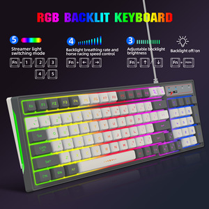 办公键盘有线游戏键盘96键RGB背光双色注塑灰白色游戏键盘 - Product Image 5