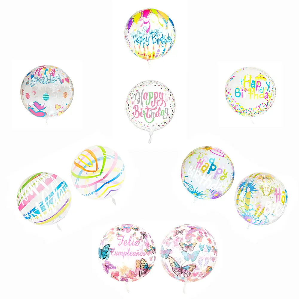 Vente en gros de ballons bobo transparents de bonne qualité avec impression personnalisée pour fête d'anniversaire Feliz Cumpleanos