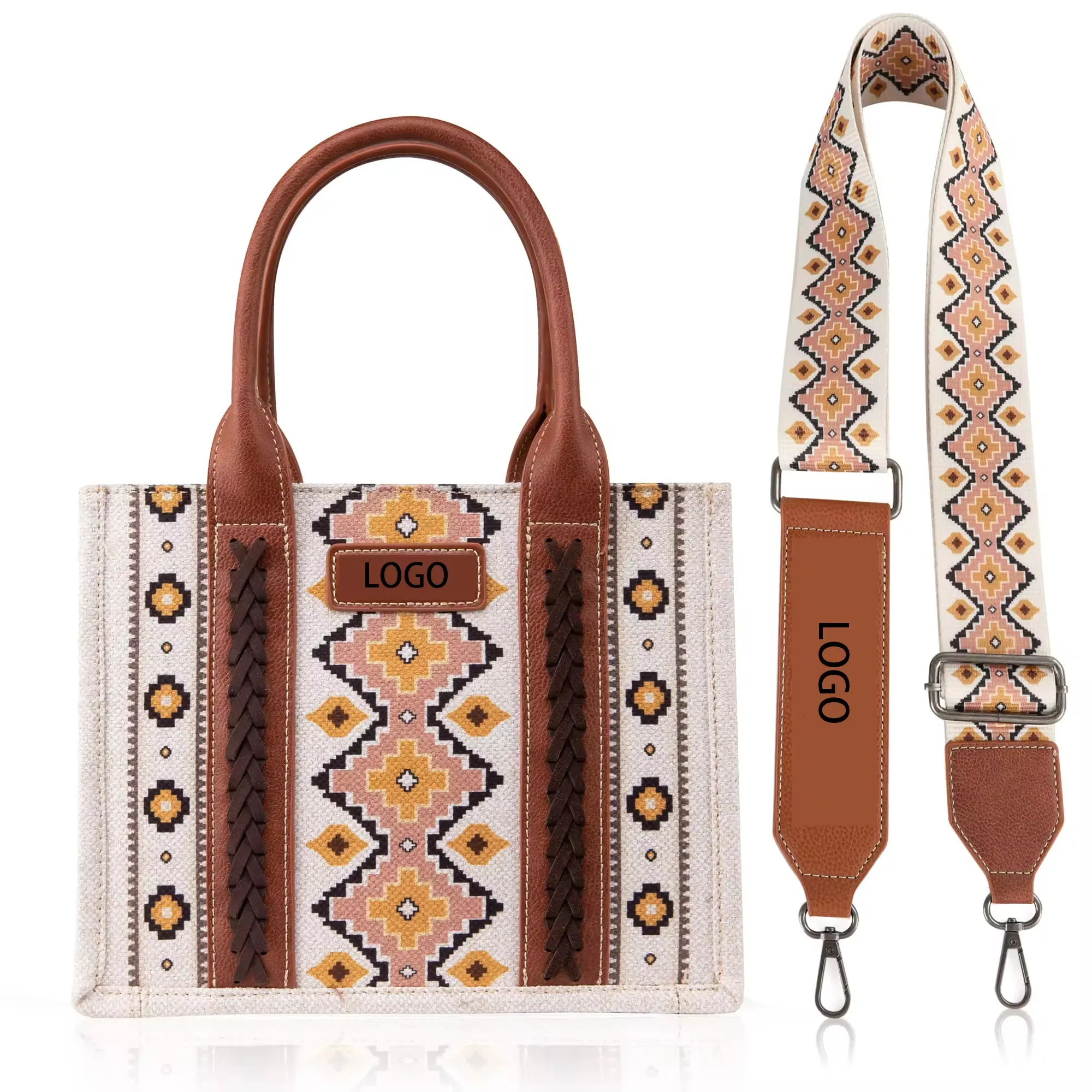 2024 Popular brands Newest Low Moq Popular Retro Canvas Shoulder Tote Bag Western Purses For Women Shoulder Boho Aztec Handbags