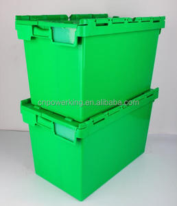 Cajón móvil de plástico de fácil manejo para transporte logístico apilable y nido de 40L con tapa con bisagras - Product Image 6