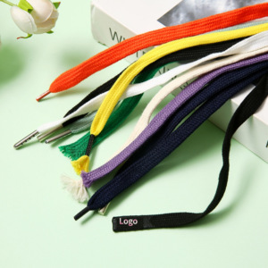 Cordones planos de poliéster de nuevo diseño personalizados, cordones de zapatos con puntas de plástico, cordones de zapatos y cuerda trenzada elástica con puntas de silicona - Product Image 1