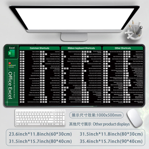 Excel Teclas de acceso directo Hoja de accesos directos de oficina Fórmulas Alfombrilla de ratón 80x30cm Accesorios de escritorio