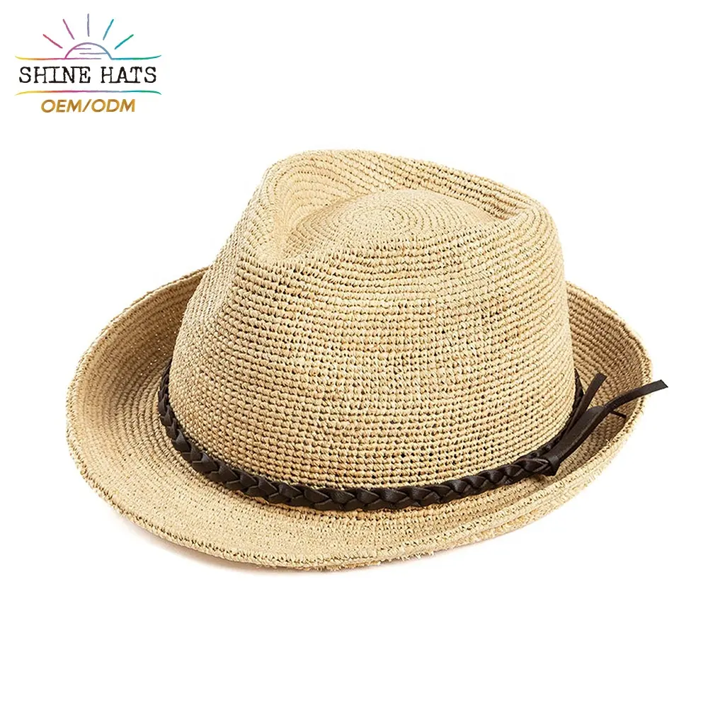 Shinehats 2024 OEM luxe printemps soleil plage été fin raphia Panama Jazz haut adulte unisexe chapeaux de paille avec bande de chapeau