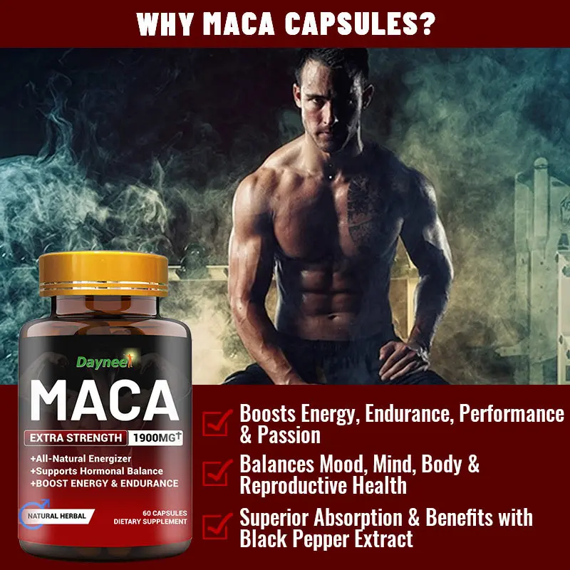 Ready Stock Original Black Maca Capsules Suplements Grown in Peru Maca Pills for Energy Booster