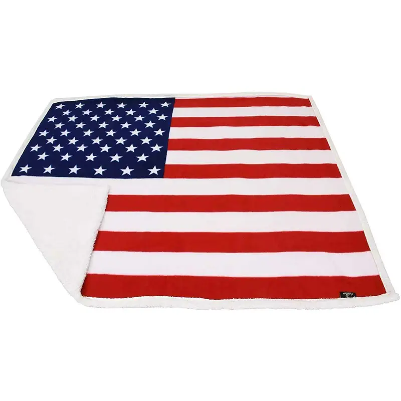 Atacado fornecedor jogar flanela flanela fleece dos eua bandeira impresso pesado reversível design personalizado caspa cobertor