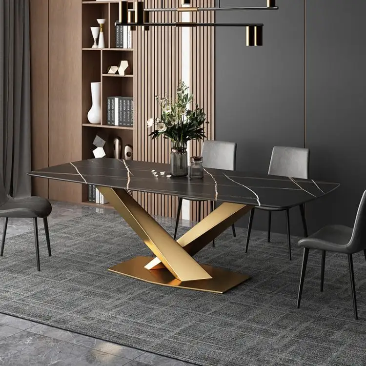 Luxe Minimalistische Rechthoek 6 Seat Marmeren Salontafel Goedkope Eetkamerstoel