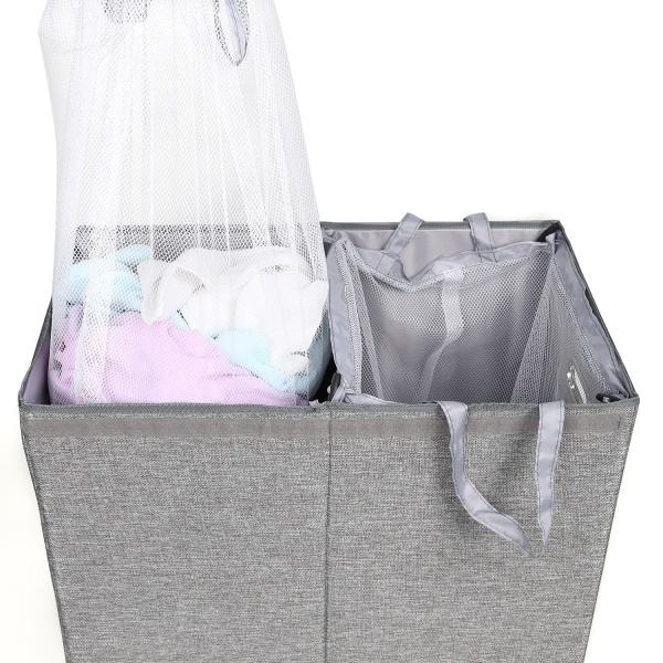 3 Compartments Laundry Bag Foldable Storage Basket With Lid