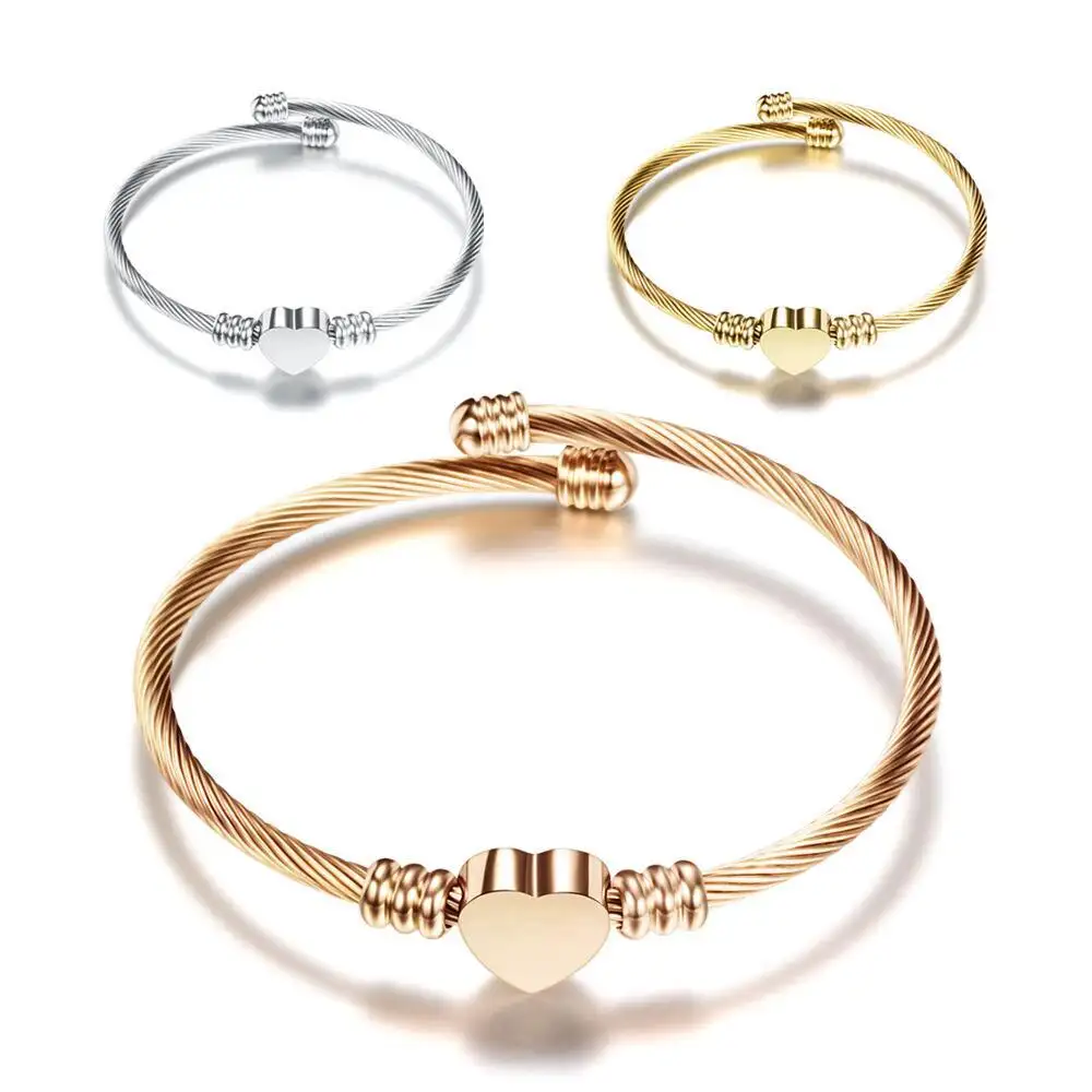 Hot Selling Fashion Design gold plated Heart Charms Opening Bracelet for Women stainless steel bracelet friendship bracelet