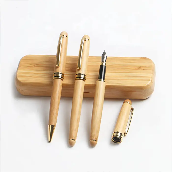 Kunden spezifisches Logo Bambus holz Roll brunnen Kugelschreiber mit hölzerner Geschenk box