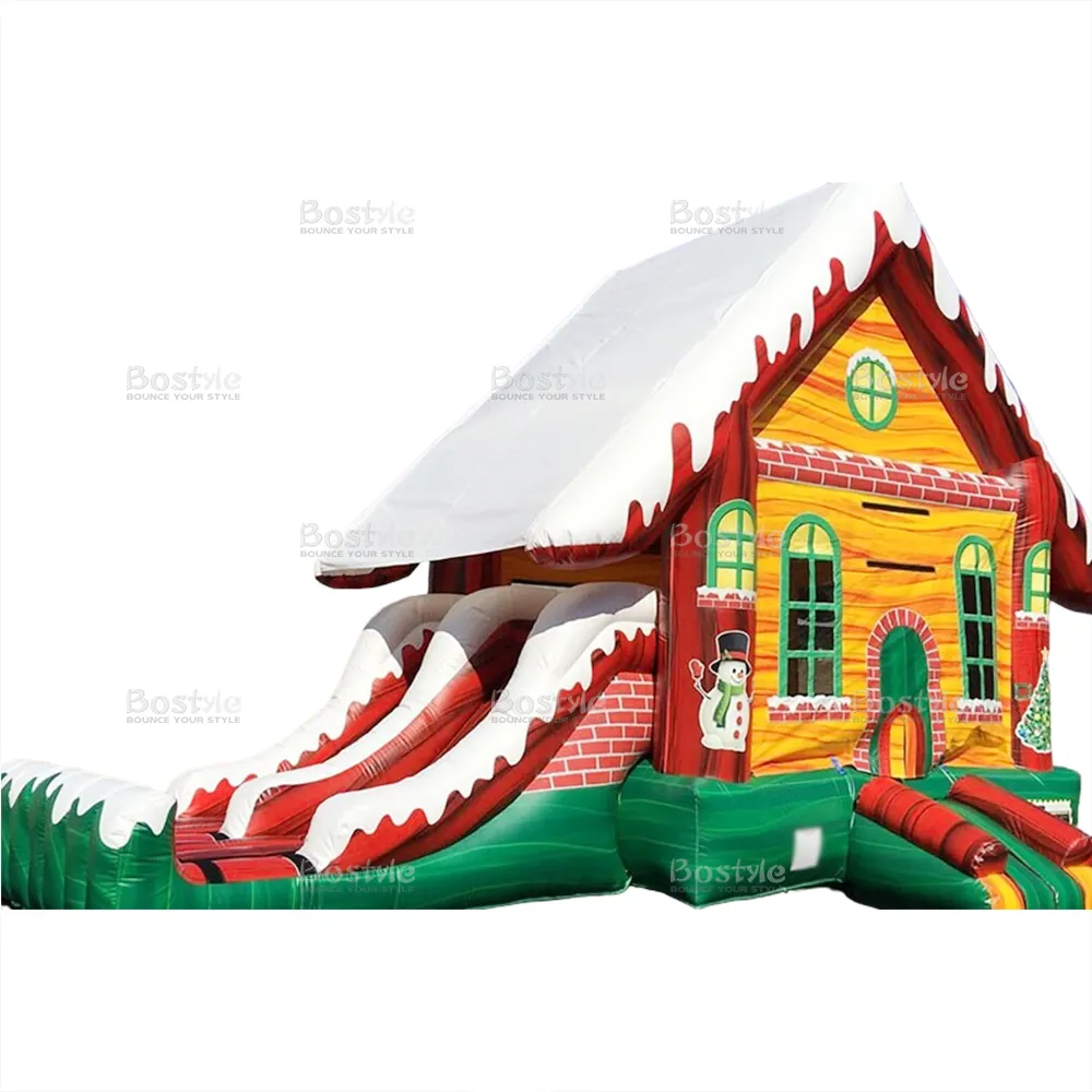 Nuovo design a tema natalizio castello gonfiabile per festa di Natale inverno casa di rimbalzo scivolo combinato