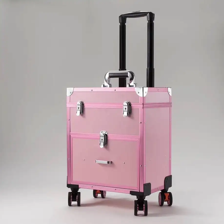 Trolley professionale di trucco con cassetto bellezza storage case con ruote di grandi dimensioni organizzatore