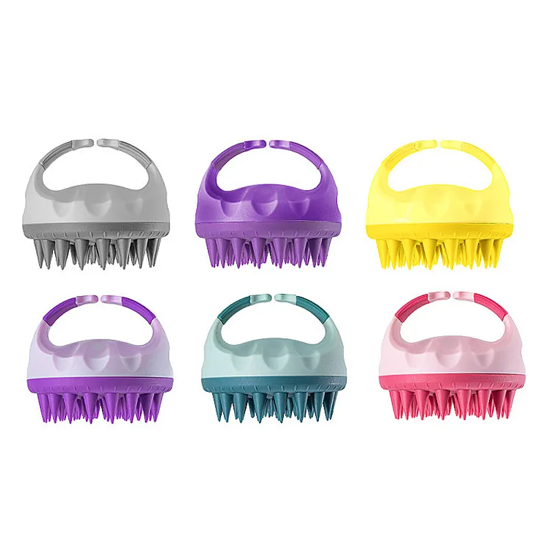 Brosse à récurer le cuir chevelu en silicone avec logo personnalisé en gros WC-01.X025 dépoli couleur lavage cheveux shampooing brosse ScrubberMassager peigne