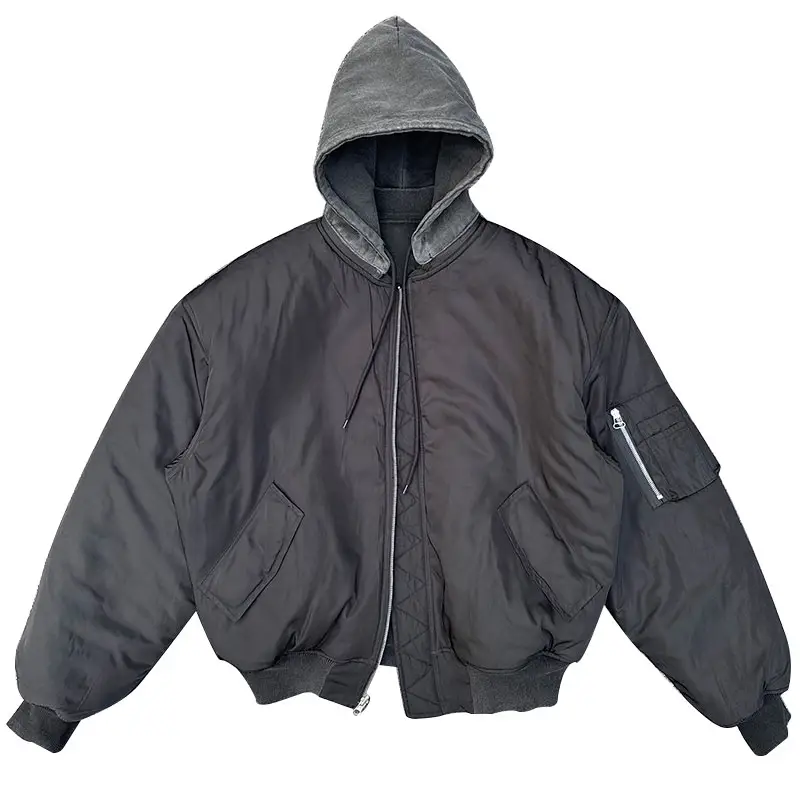 OEM wholesale custom high quality suede bomber jacket men streetwear oversized hooded racing satin bomber jackets unisex