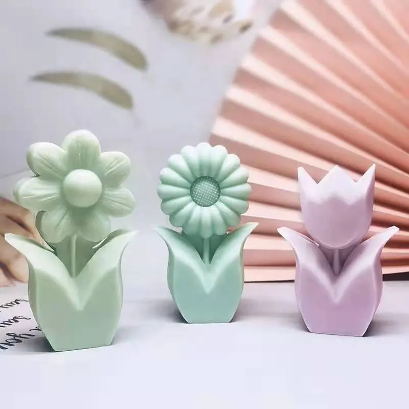 Molde de vela de silicone reutilizável, pequeno, flor, sabonete