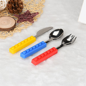 Sáng Tạo Lego Gạch Xách Tay Silicone Thép Không Gỉ Du Lịch Trẻ Em Dành Cho Người Lớn Dao Kéo Ngã Ba Dã Ngoại Đặt Quà Tặng Cho Trẻ Em Bé Đồ Ăn - Product Image 5