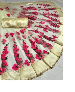 Etnik giysi parti giyim tasarımcısı saree surat nakış çalışması net kumaşlar ve inci taş İşi sarees ile inci dantel sınır - Product Image 4