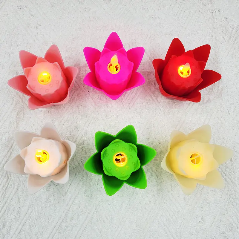 Religious Activities India Buddhism Party Festival Decor Candle Flameless Swing Plastic Lotus LED Candle