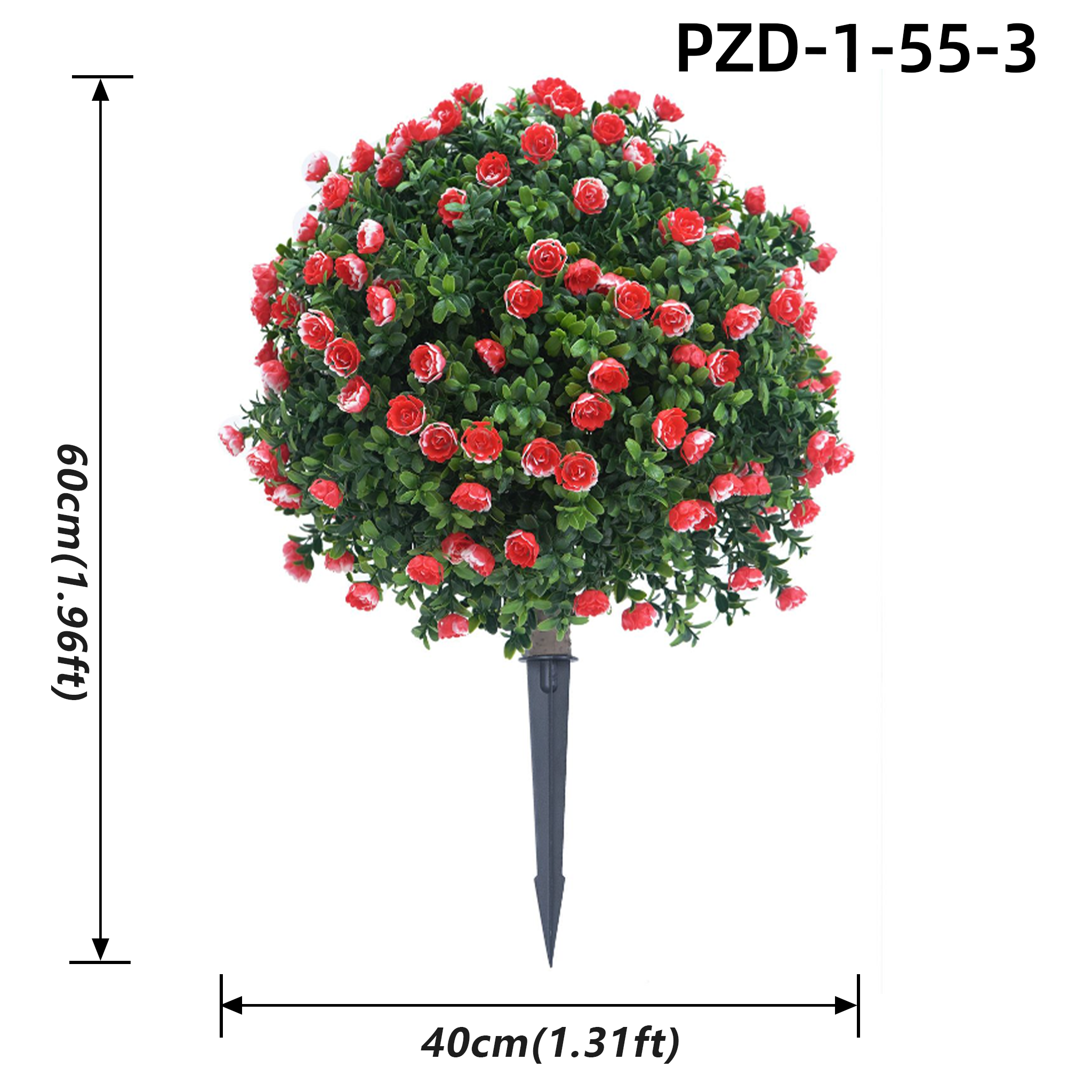 Red Artificial Rose Topiary Flower Ball With Ground Spike