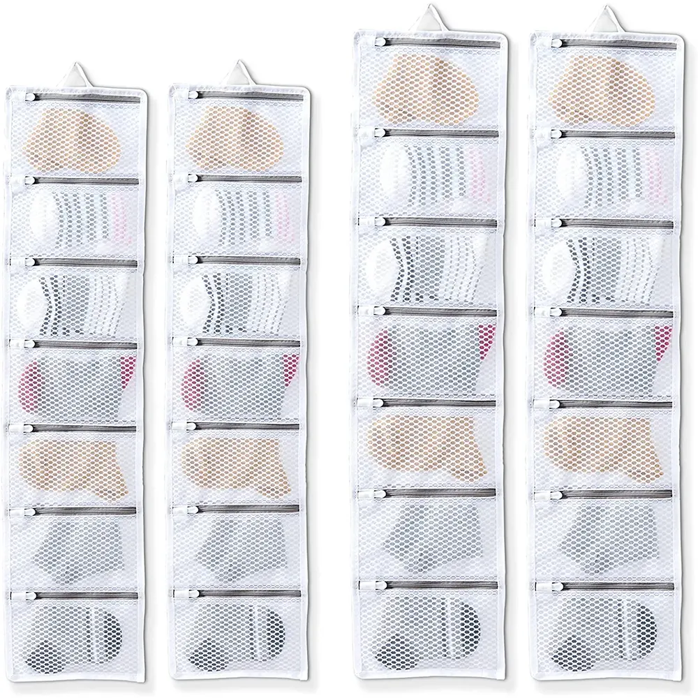 14-Pocket Paired Washing Drying Storing Need not Clips Sock Laundry Bag Socks Organizer Mesh Hanging Bags for Delicate for Wash