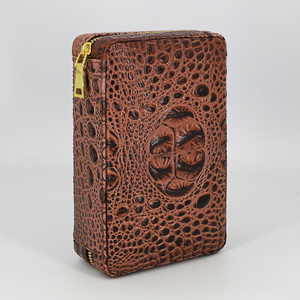 Portable 4 Finger Leather Cigar <strong>Humidor</strong> Holder with Cutter Lighter <strong>Set</strong> Travel Cigar case - Product Image 1
