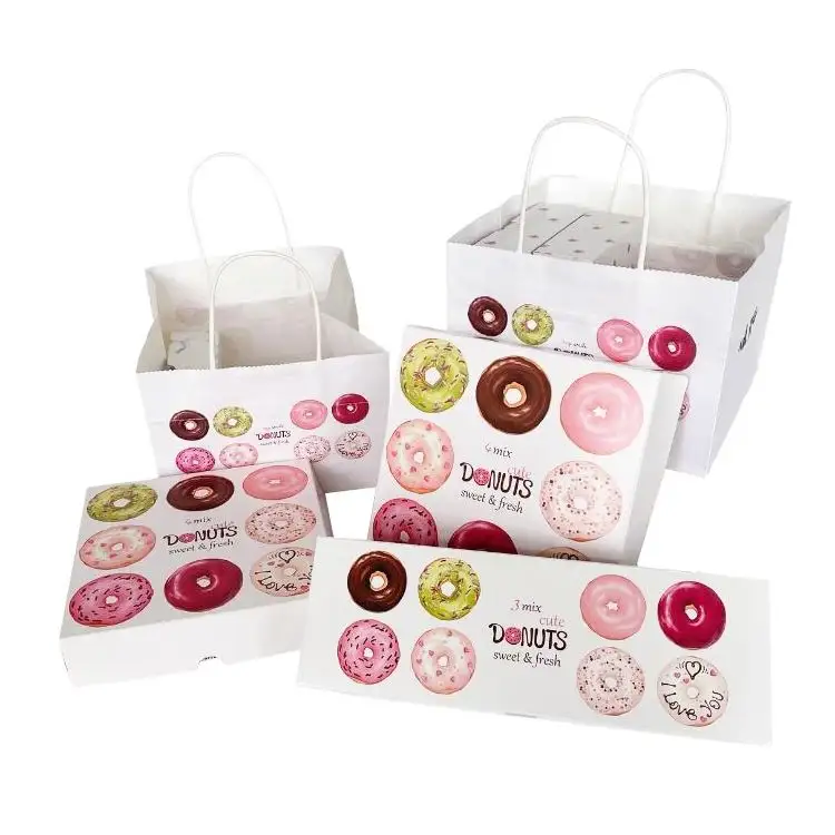 Caixas de embalagem de papel para biscoito, logotipo personalizado 3 6 12 mochi em formato de rosquinha, caixas de embalagem de papel para molho, confeitaria, cachorros e biscoitos