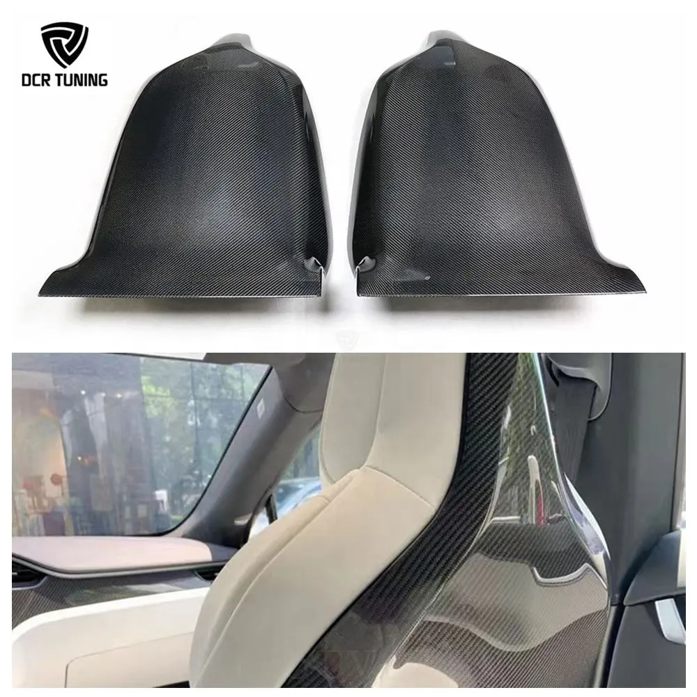 Funda de asiento de fibra de carbono para coche Tesla, cubierta de asiento de fibra de carbono con color negro brillante, modelo X, 2 unidades, 2014