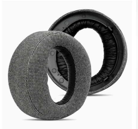 Almohadillas para auriculares de tela de lino y algodón negro (una sola pieza)