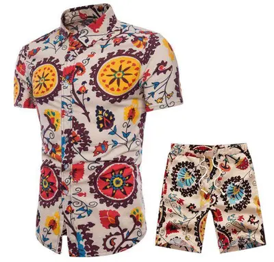 Tuta da uomo Casual estate Set da uomo camicia floreale da uomo + stampa pantaloncini da spiaggia camicie pantaloncini pantaloni tuta a due pezzi Plus Size