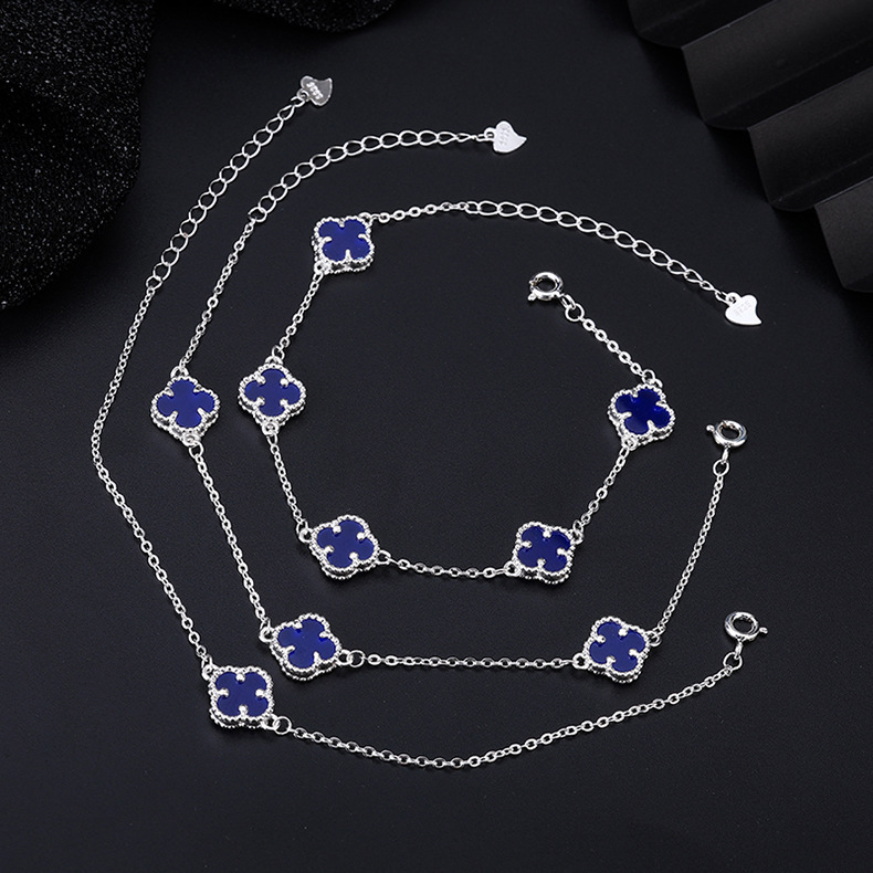 Bracciale a cinque fiori in argento bianco-blu
