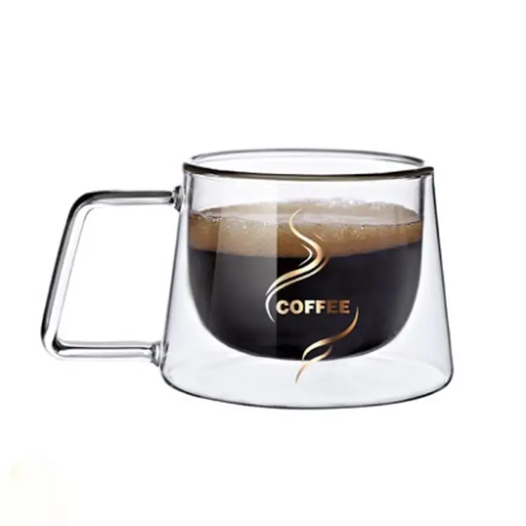 3 oz Insulated Coffee Mugs for Breakfast Thermo Espresso Glass Cup Elegant Double wall Latte Cup with Handle