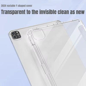 适用于iPad Pro 11兼容平板电脑外壳的透明电脑聚氨酯皮革键盘外壳，带柔软边缘和笔槽，适合睡眠使用 - Product Image 2