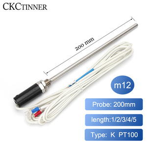 Sensor de temperatura de longitud 1/2/3/4/5M, sonda controladora de temperatura, tornillo, sonda termopar de 200mm, rosca M12 tipo K PT100 T