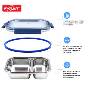 PYGLASS 2ピースセットステンレス鋼分割食品容器弁当箱蓋付きポータブル子供と幼児用BPAフリー