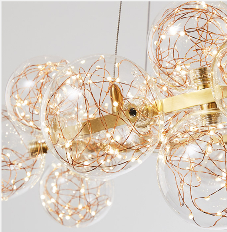 Modern romantic living room dining room decoration golden glass ball star LED chandelier