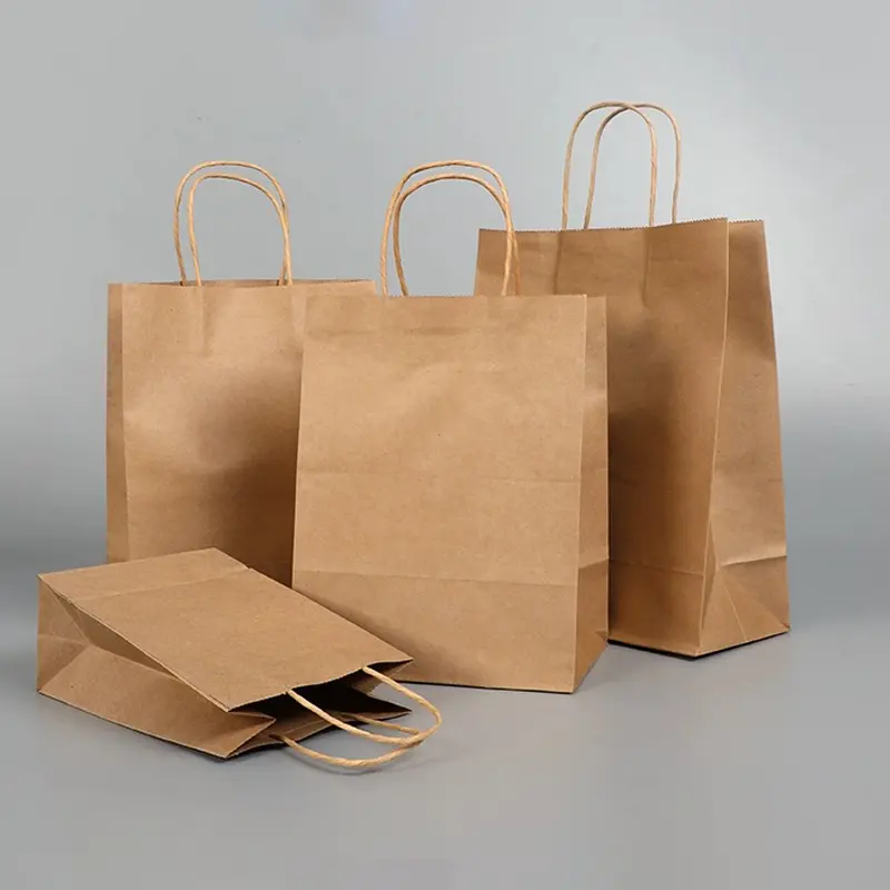 도매 사용자 정의 디자인 저렴한 크래프트 종이 가방 핸들 다크 브라운 크래프트 선물 가방 쇼핑 식품 가방