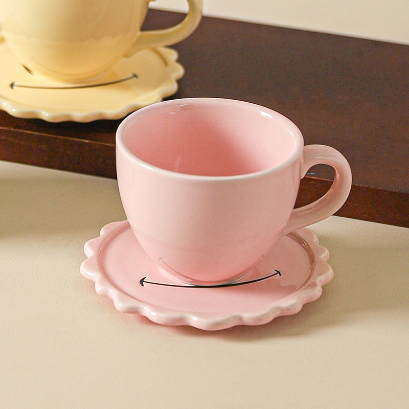 Pink coffee cup and saucer set