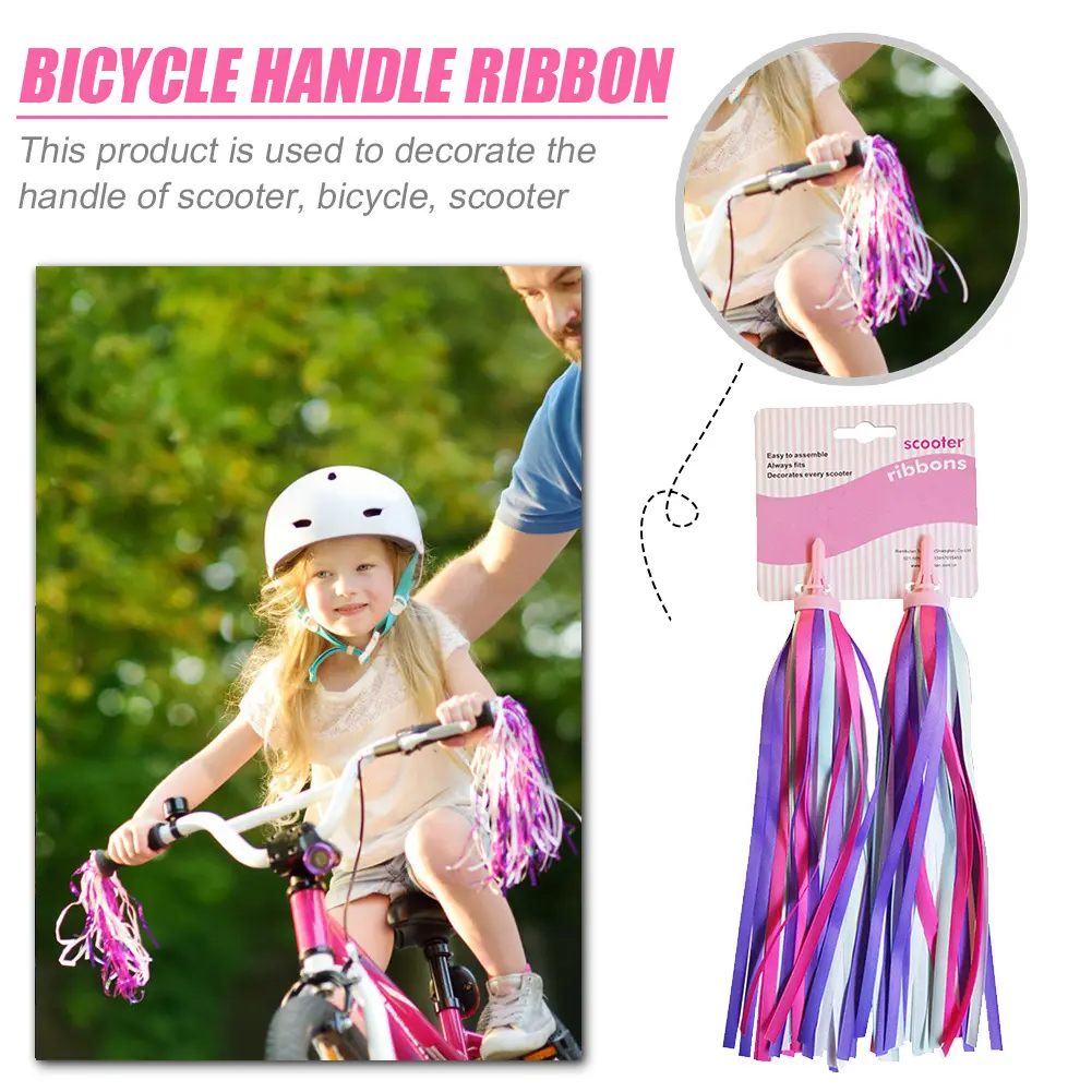 Kids Bicycle Bike Handlebar Scooter Streamers Sparkle Tassel Ribbon for Girls Boys Hot Pink