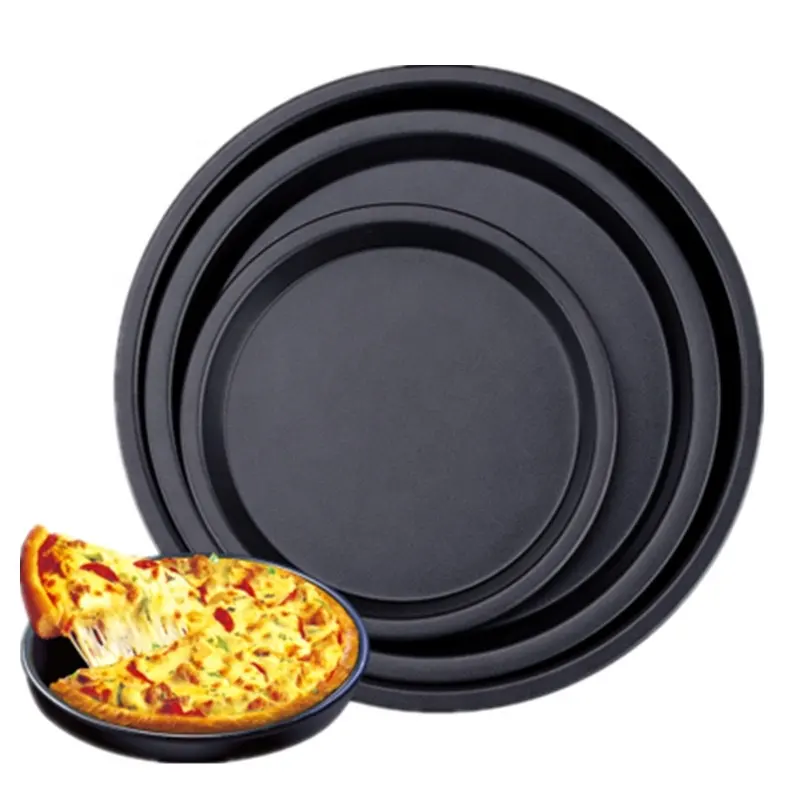 Ustensiles de cuisson en gros métal noir rond épaissi antiadhésif en acier au carbone plat profond moule de cuisson plateau à Pizza