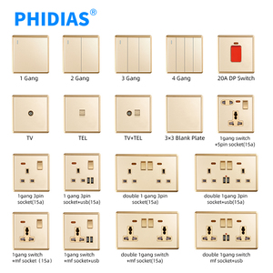 British Standard Golden Acrylic 1 Gang Push Button Wall <strong>Switch</strong> <strong>with</strong> LED Light <strong>Multi</strong> <strong>Functional</strong> Electrical 16A 3Pin <strong>Socket</strong> - Product Image 4