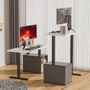 Escritorio de ordenador multifunción, mesa de ordenador ajustable en altura con estantes, mesa y silla de ordenador de madera