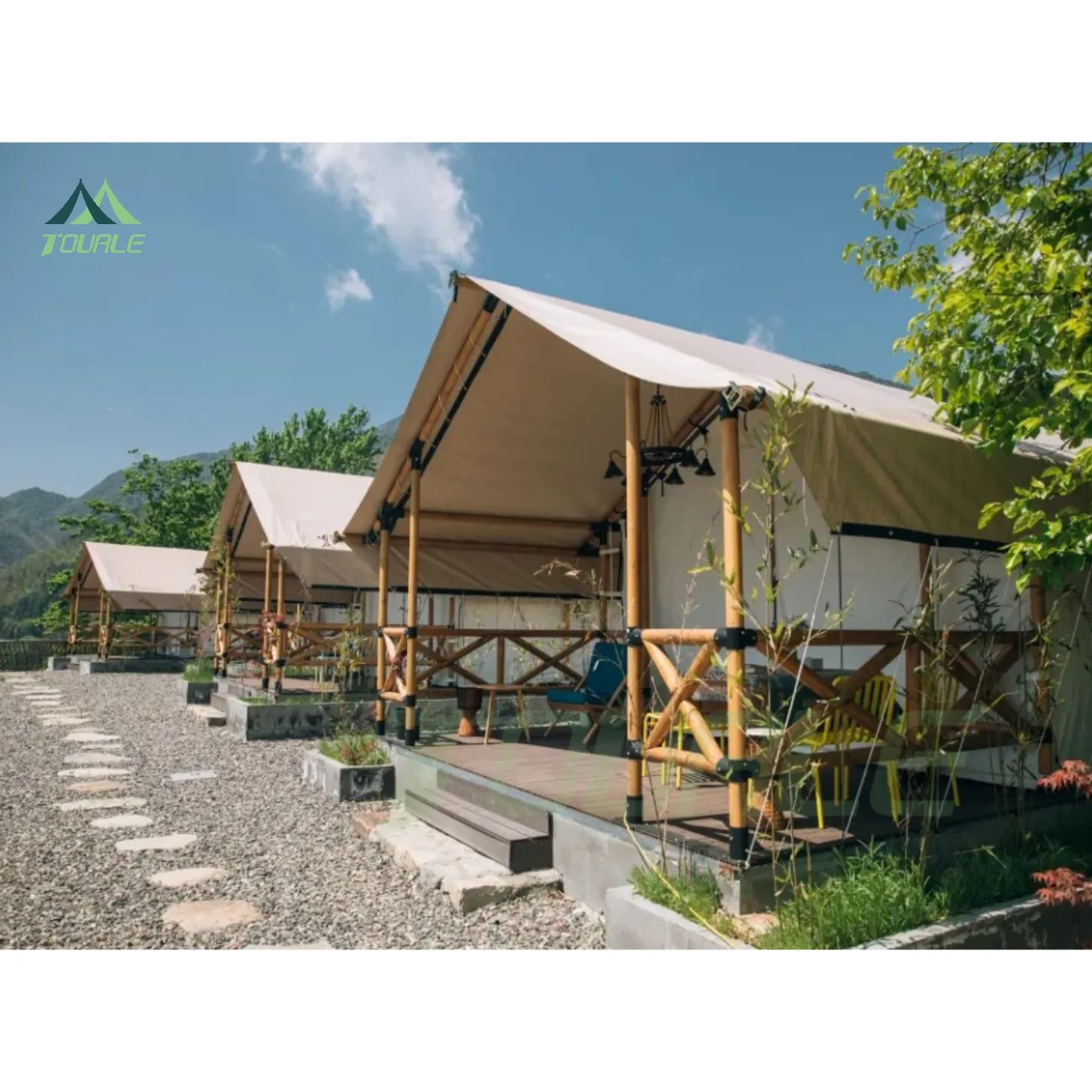Outdoor grande glamping casa pré-construída Luxury Hotel projeto safari tenda pólo de madeira resort acampamento barraca praia barraca