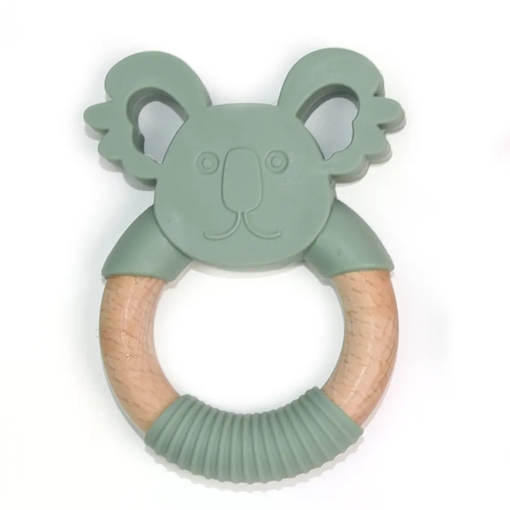 Koalae-Anillo de juguete para bebé, juguete mordedor de silicona sin BPA, colgante de dentición de Animal de dibujos animados, divertido